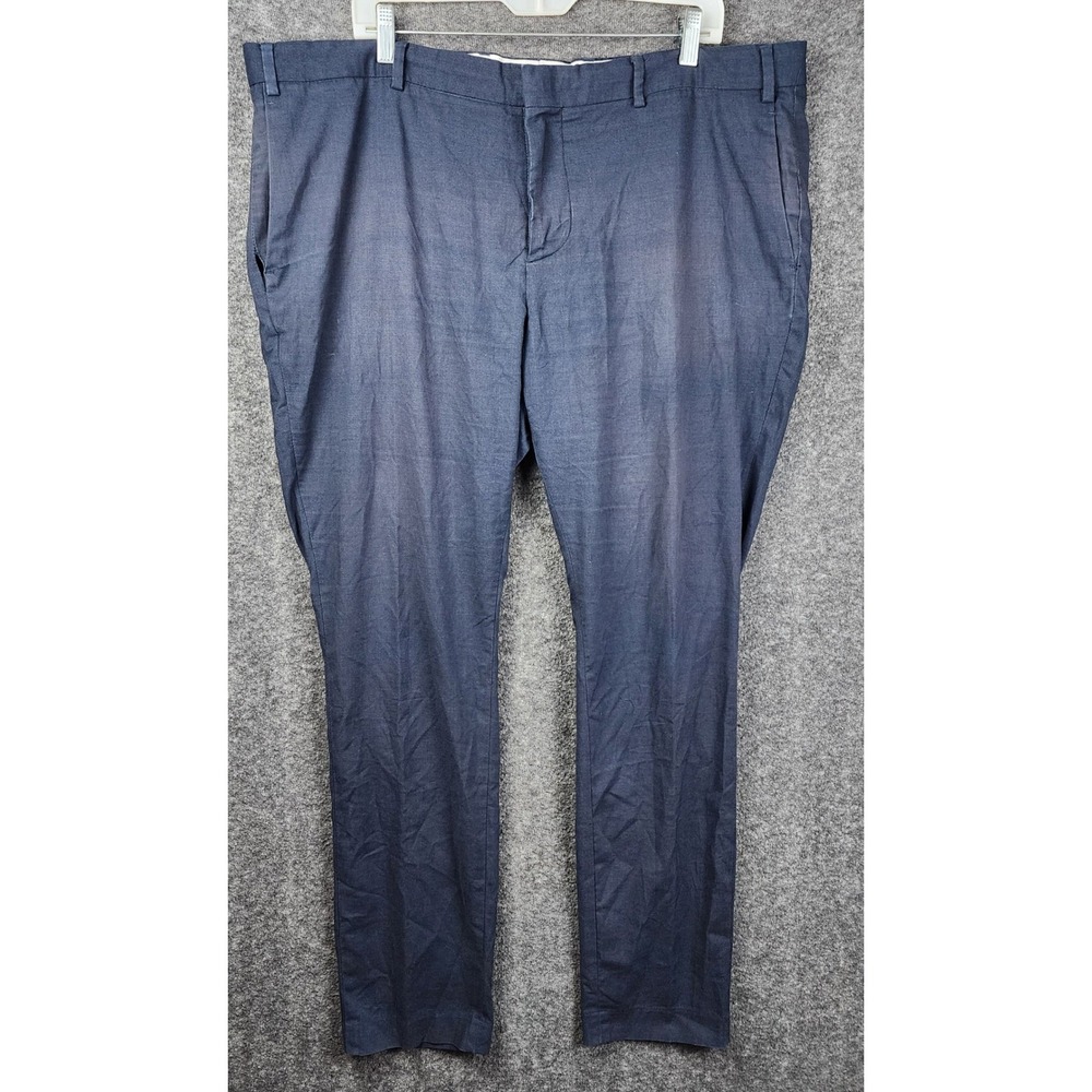 H&M Dress Pants Mens 44R Navy Blue Linen Blend‎ Slim Fit Trousers Hole